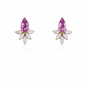 EARRINGS 14K Diamond and pink sapphire