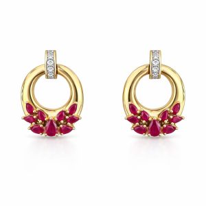 EARRINGS 14K Diamond and Ruby