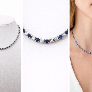 Necklace 14K Diamond and Saphire Size 16