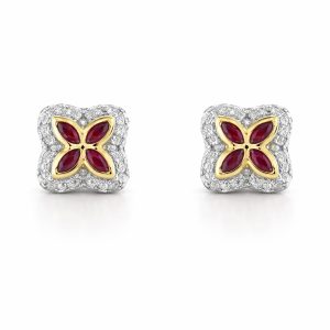 EARRINGS 14K Diamond and Ruby