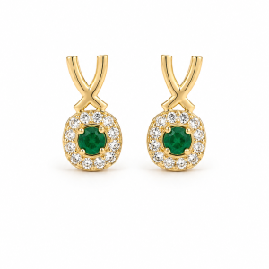 EARRINGS 14K Emerald and Diamond